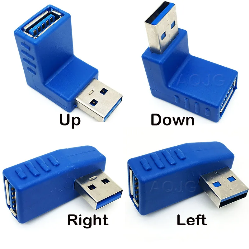 AQJG-conector Usb 3,0 de ángulo derecho e izquierdo, convertidor de 90 grados, tipo A, macho A hembra, adaptador de enchufe, venta al por mayor