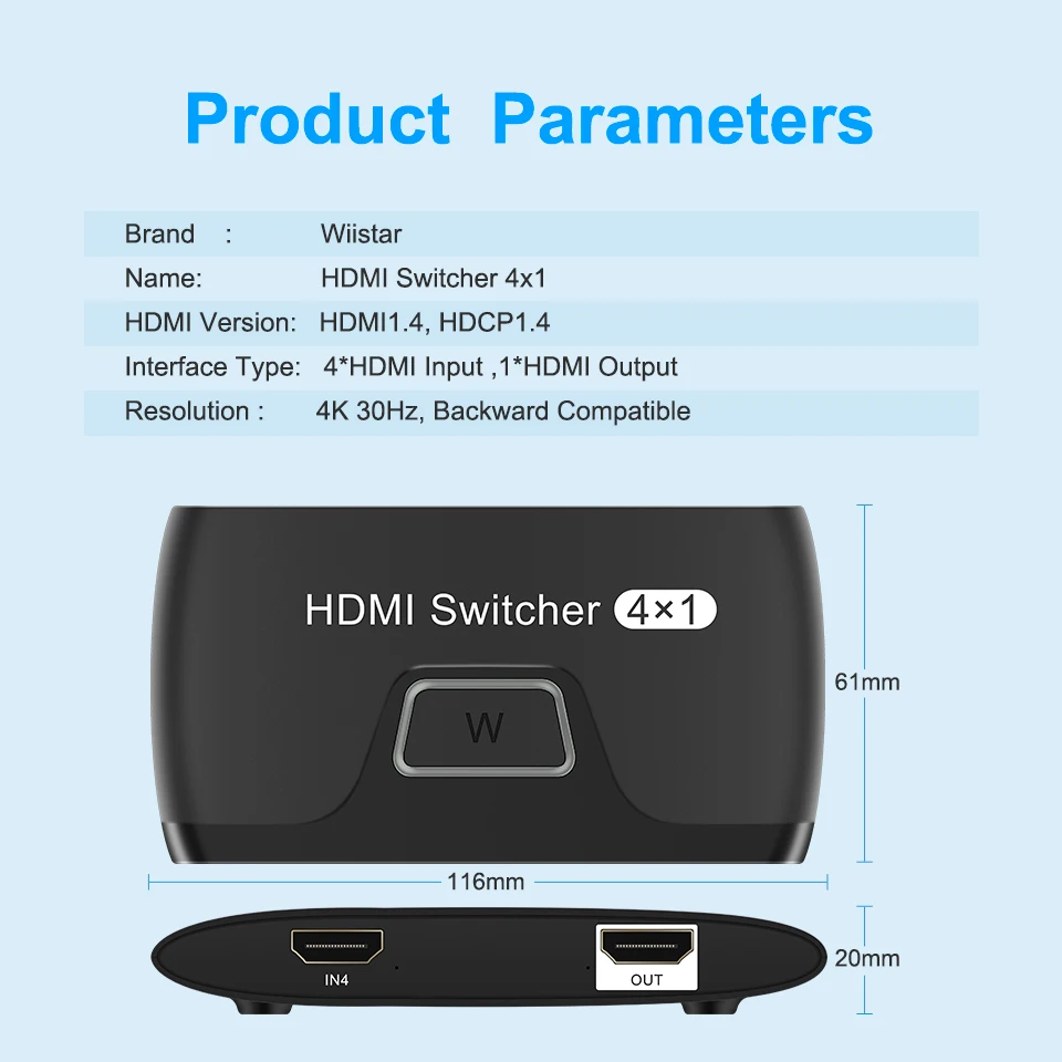 Conmutador compatible con HDMI 4X1 HDR 4K 30Hz 4 en 1 salida con Cable remoto para PS5 PS4 pro Apple TV - imagen 5