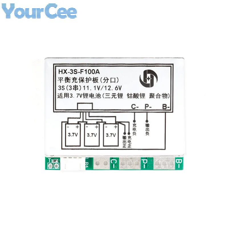 Módulo de placa de protección de batería de litio 3S 12,6 V 100A 3 celdas 11,1 V función de equilibrio de polímero módulo de carga PCB BMS - imagen 4