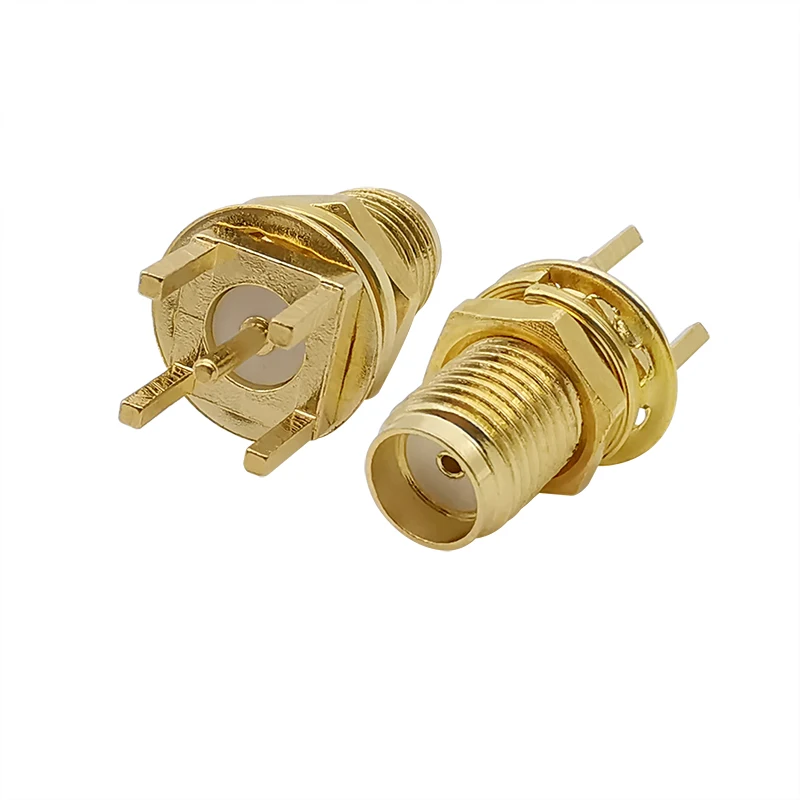 Conector de soldadura de montaje de borde de panel PCB hembra SMA, orificio pasante vertical, adaptador de RF de toma de antena SMA-KE con arandela de tuerca