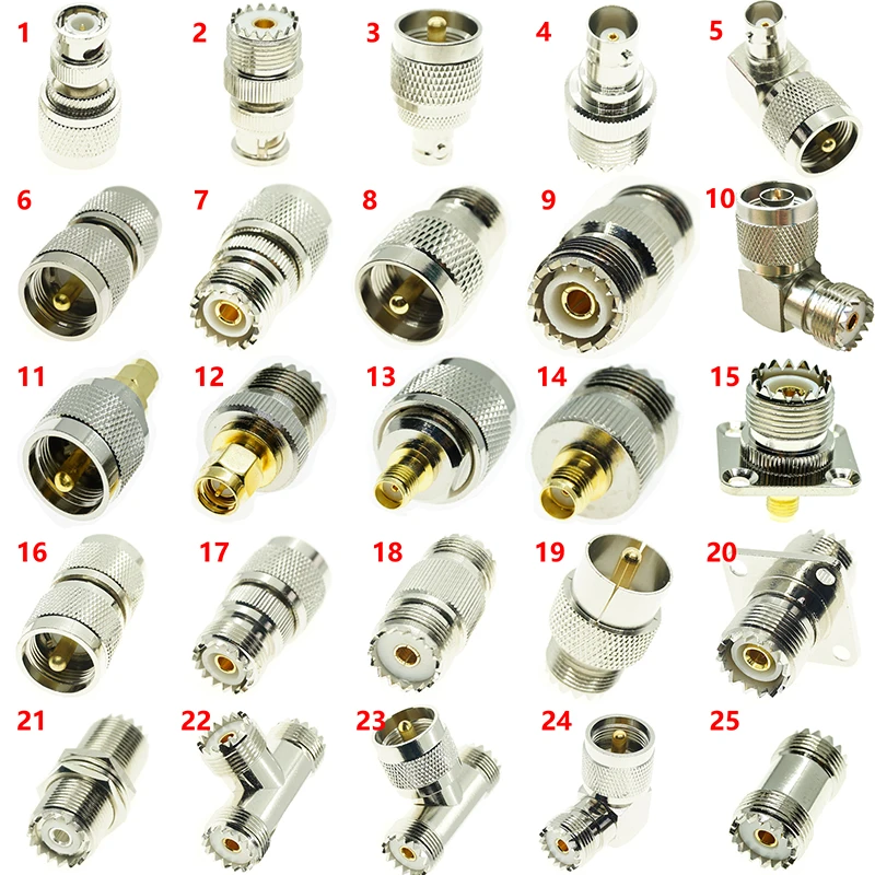 Adaptador UHF PL259 a BNC N SMA – Ángulo Brida Macho/Hembra Latón