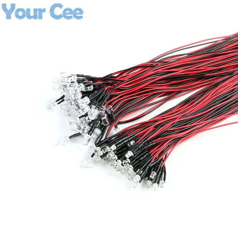 10 Uds F5 5mm 3mm lámpara LED cuenta agua transparente diodo LED precableado 20cm Cable rojo/verde/azul/amarillo/UV/naranja/rosa/cálido/blanco/RGB - imagen 4