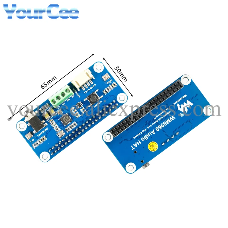 WM8960 Módulo de placa de expansión de desarrollo de sombrero de Audio, códec estéreo con altavoz pequeño para Raspberry Pi 4/3B +