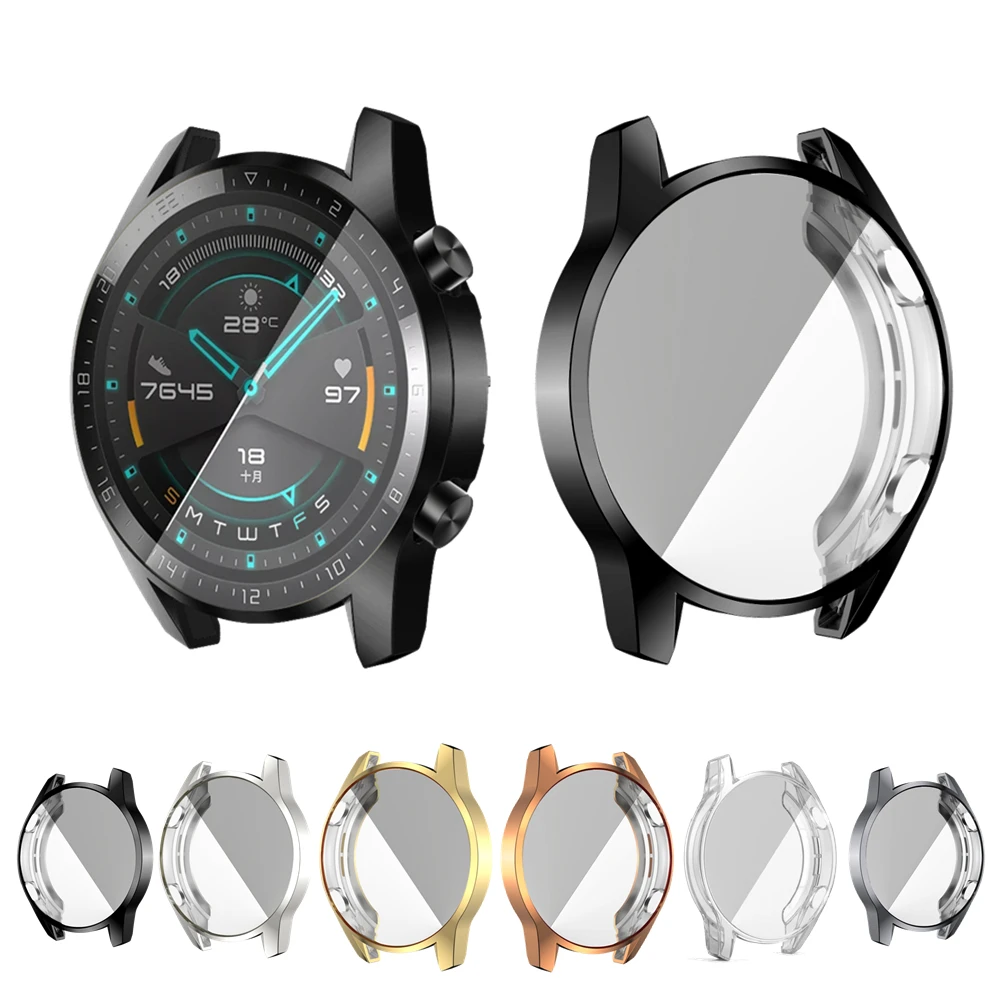Funda chapada en TPU, cubierta protectora de cobertura completa para Huawei Watch GT 2, carcasa protectora de pantalla de 42mm y 46mm para Huawei GT2, funda para reloj