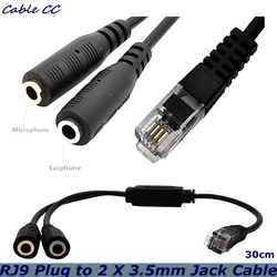 Cable RJ9 a 2×3,5mm para Auriculares PC y Teléfono IP