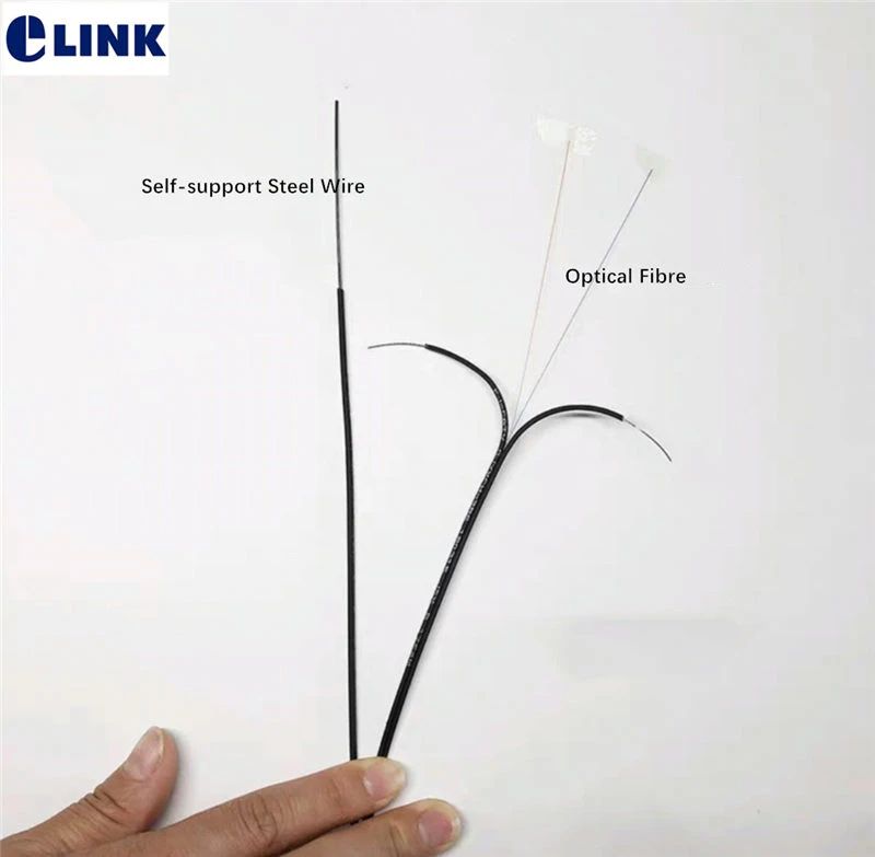 Cable de caída ftth, 3 cables de acero, 2 núcleos, fibra óptica G652D, negro, blanco, 2 km/rollo, cable de mariposa autoportante para exteriores, ELINK 1000mtr