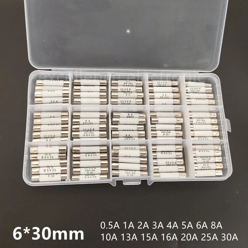 Kit Fusibles Cerámica 250V 6x30mm - 14 Valores 0.5A a 30A - imagen 3