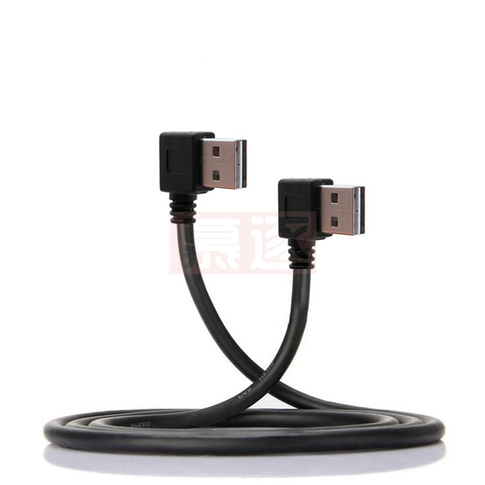 Cable de extensión USB izquierdo y derecho para computadora 1M USB 2,0 tipo A enchufe en un cable de enchufe Hola velocidad 480 Mbps Negro
