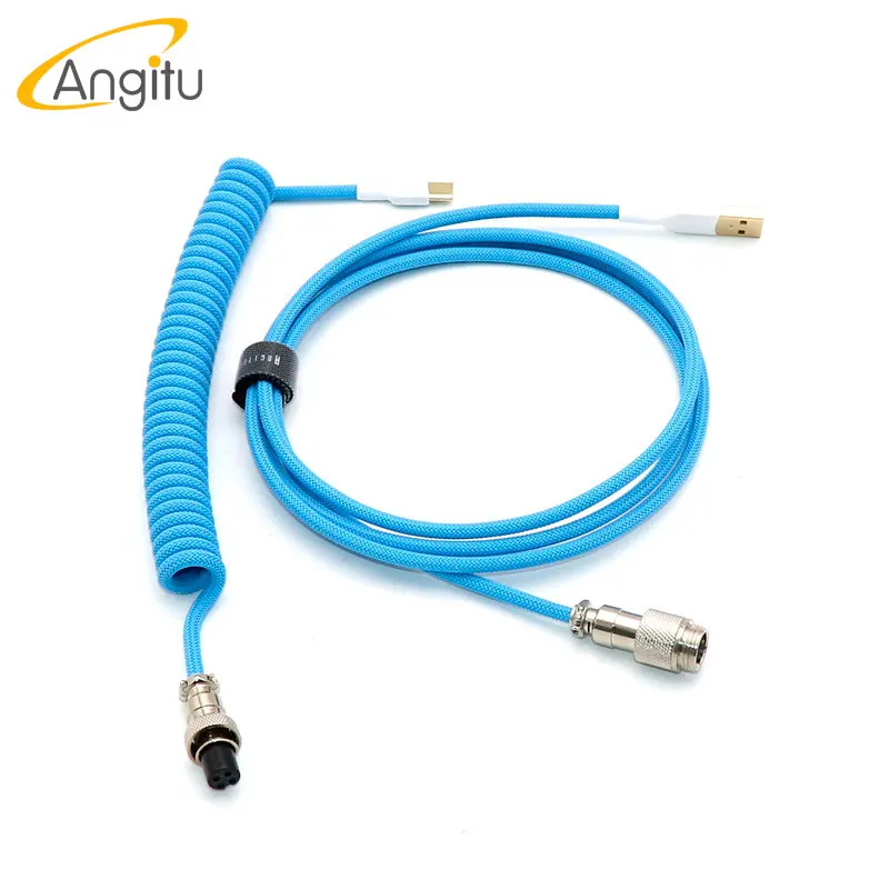 Angitu-Cable en espiral para teclado mecánico personalizado, Cable de datos USB tipo C, aviador GX12, negro y blanco - imagen 4
