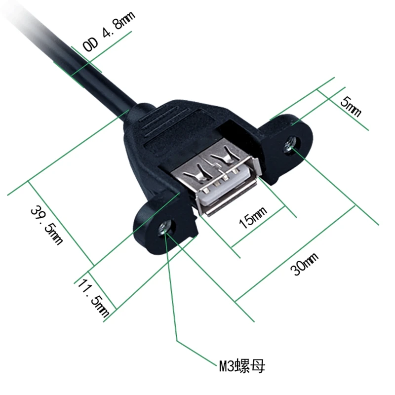 Cable de extensión Mini USB macho a USB 2,0 hembra de 30cm con conector adaptador de bloqueo de orificio de tornillo de montaje en Panel para ordenador - imagen 3