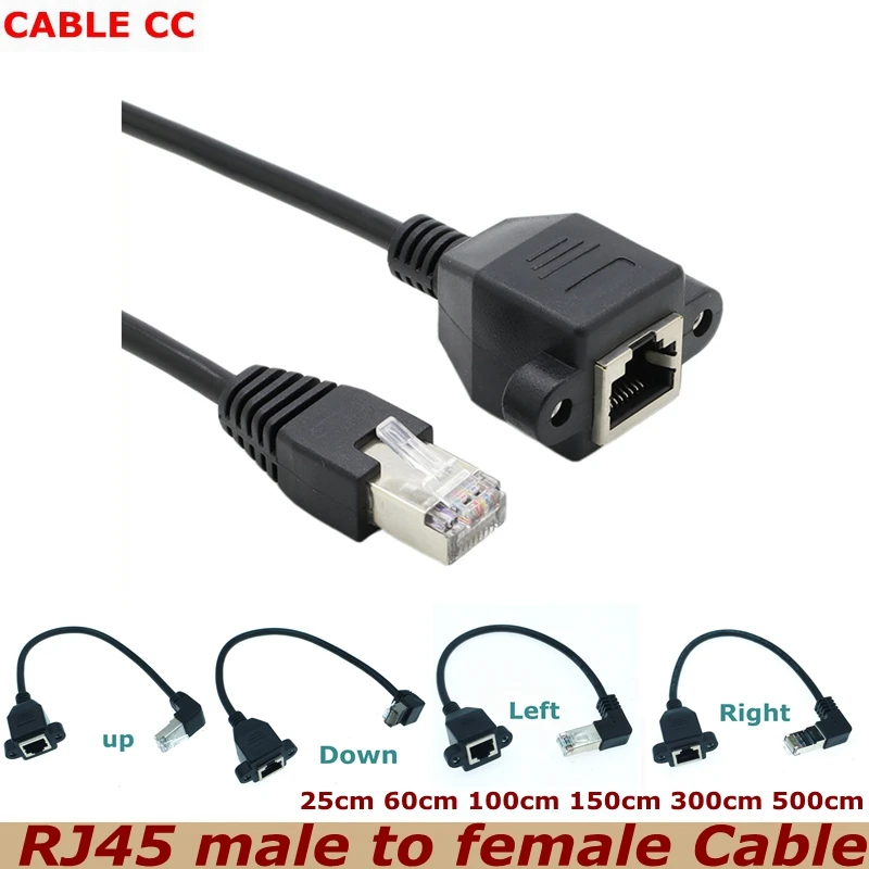 0,3 m de alta calidad 90 grados 8P8C FTP STP UTP Cat5 RJ45 macho a hembra con tornillo LAN Ethernet Cable de extensión de red de ordenador