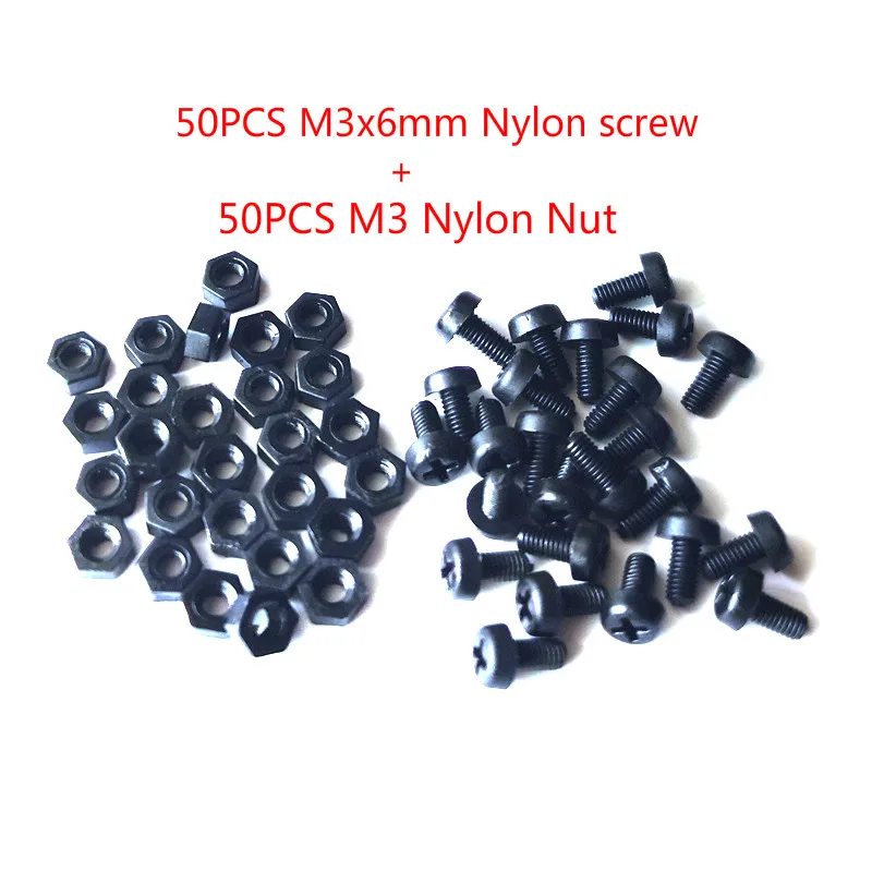 Juego de tornillos de cabeza cruzada de acero inoxidable, juego de tornillos Phillips de nailon negro, con tuerca, M3 x 6mm, 50 juegos