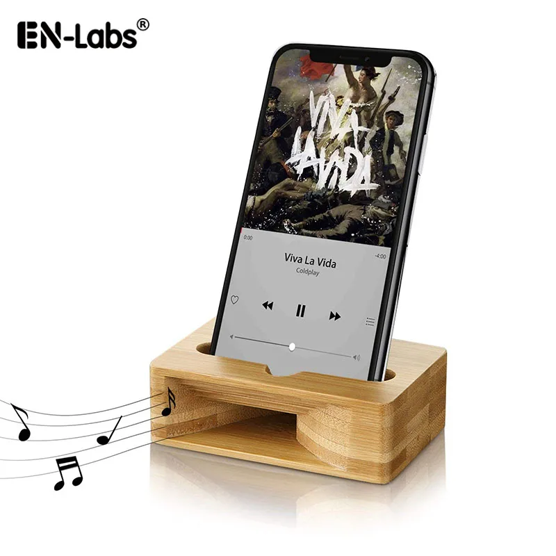 Soporte para teléfono móvil con amplificador de sonido, base de madera de bambú para teléfono inteligente, soportes de bambú Natural para iPhone y Android de 5,5"