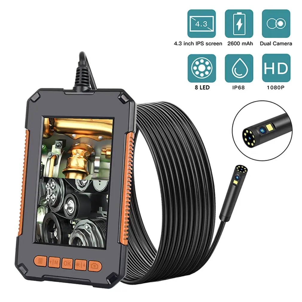 Endoscopio Industrial P40 de doble lente, cámara de inspección Digital LCD de 1080 pulgadas, 4,3 P, Full HD, cable duro, para motor de coche, drenaje, 8mm