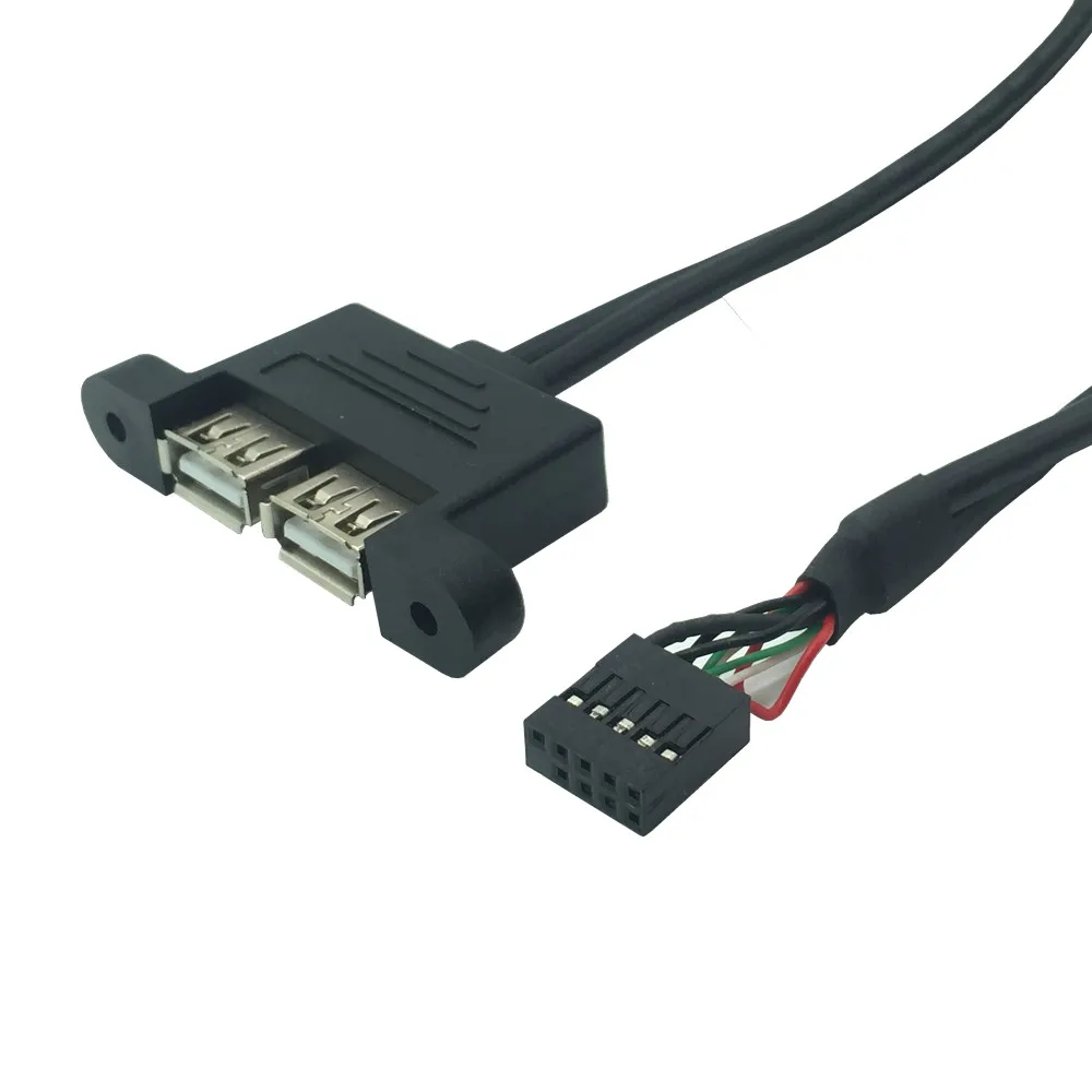 Placa base interna 9 pines 9P a doble 2 puertos USB 2,0 A hembra Cable de datos de montaje en panel 0,3 M 0,5 M