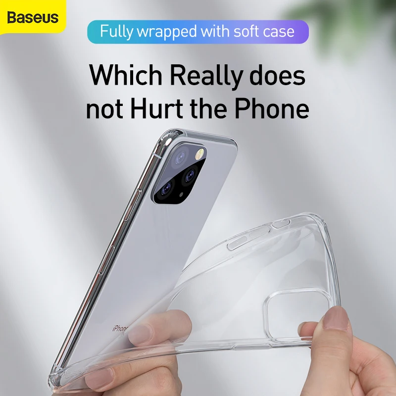 Baseus-funda de silicona para iPhone 11 Pro Max, carcasa trasera transparente delgada de TPU, anticaída