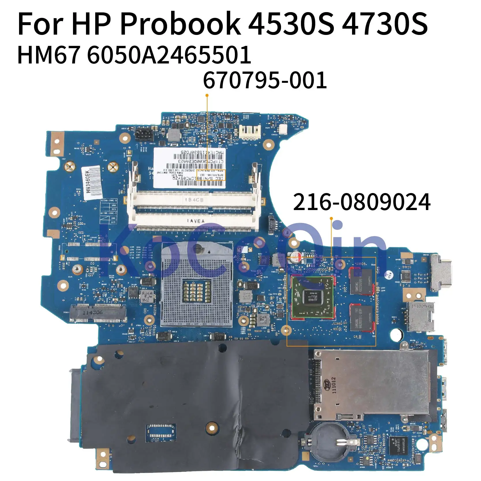 Para placa base de portátil HP Probook 4530S 4730S 670795 -001 670795 -501 6050A 2465501 -MB-A02 HM67 216- 0809024   Placa base para portátil 1G - imagen 3