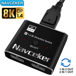 Conmutador DisplayPort 1.4 8K KVM 2 en 1 – Soporta 4K@120Hz