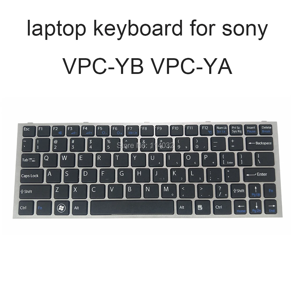 Teclados de repuesto VPCYB para Sony VAIO VPCYA VPC YA YB EE. UU. Inglés negro con teclado con marco plateado Accesorios nuevos y genuinos - imagen 2