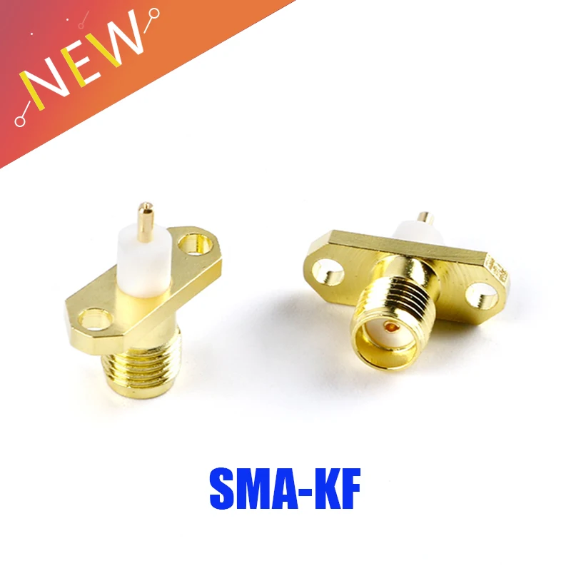 Conector coaxial RF de montaje en Panel SMA hembra, 2 piezas, brida, soldadura, chapado en oro de cobre
