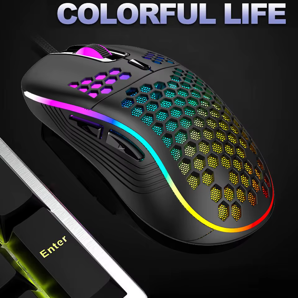 Ratón Gaming RGB Ergonómico Panal de Abeja 7200 DPI Cable Tejido - imagen 3