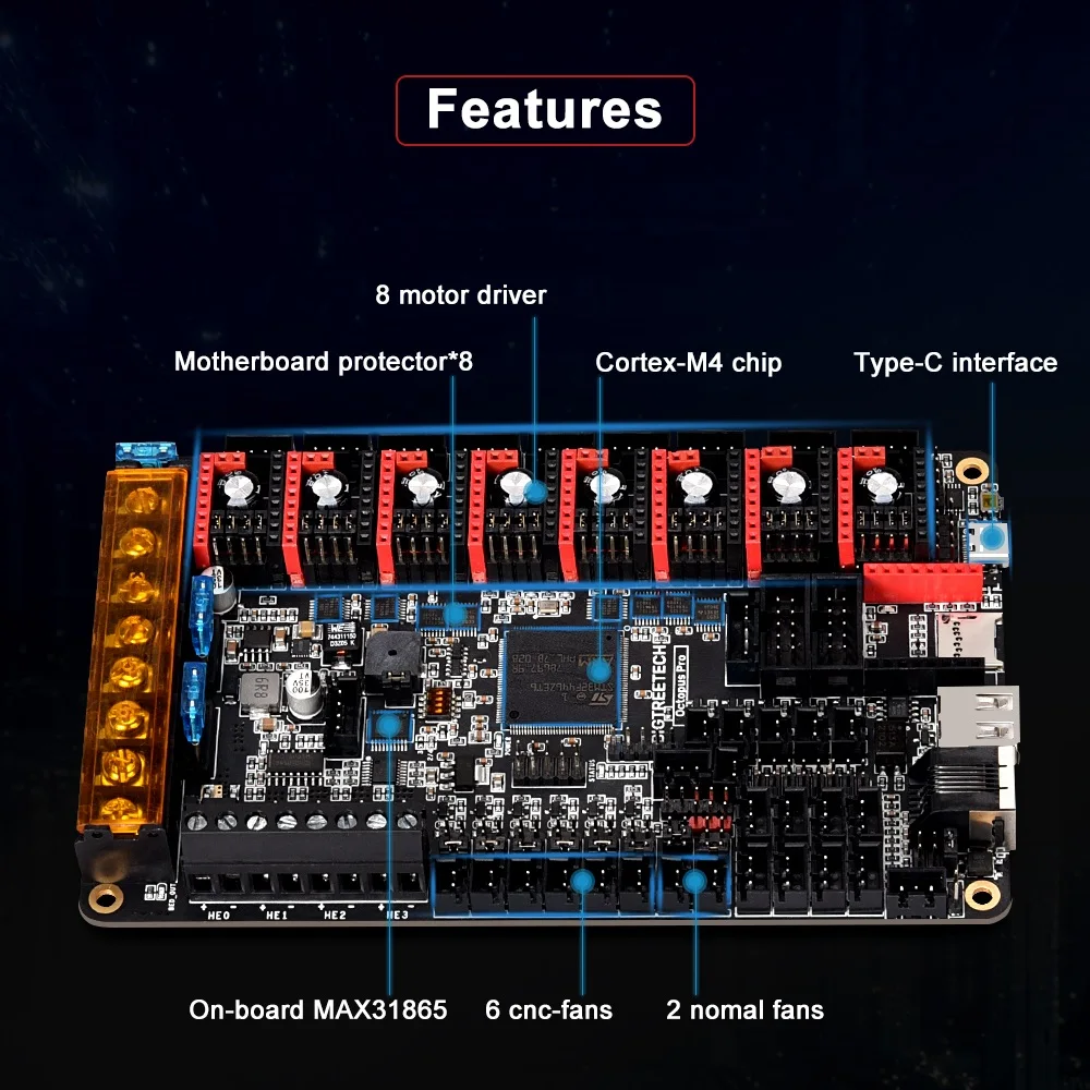 BIGTREETECH-placa base de impresora 3D Octopus Pro, 60V, soporte de 8 ejes, TMC5160 Pro, TMC2209 para Ender3 VORON 2,4, placa de Control 3D - imagen 5