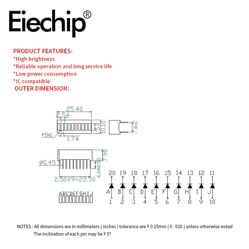 Barra de luz de 10 segmentos, pantalla digital verde de alta calidad, CL1010G, tubo digital, 10 segmentos, 25x10mm, LED verde, 5 uds. - imagen 4