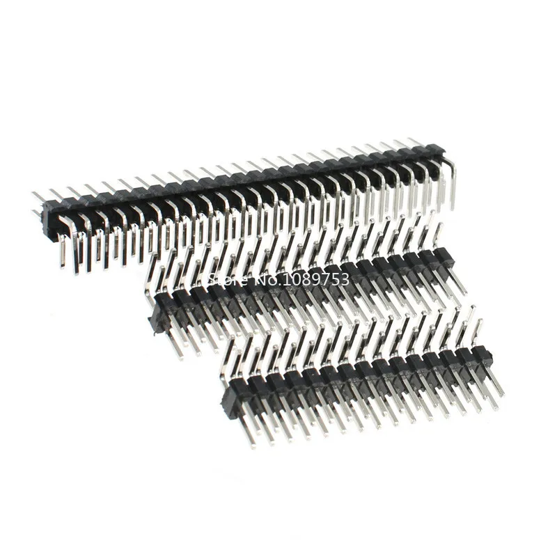 Tira de cabezal de Pin de ángulo recto de doble fila, conector de cabezal de Pin macho de 2,54mm, 2x2/3/4/5/6/7/8/10/40P para soldadura de PCB, 10 uds.
