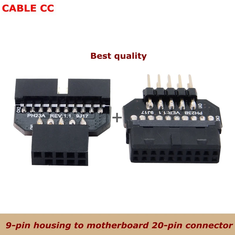 1 Juego de carcasa Reversible USB 2,0 de 9 pines a placa base USB 3,0 adaptador hembra de cabezal de 20 pines