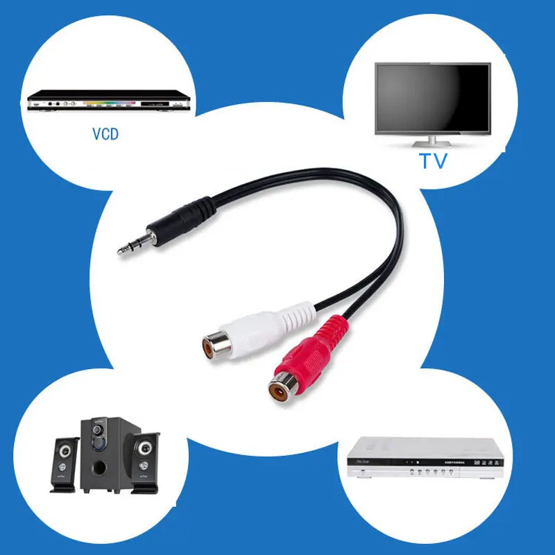 Cable convertidor 3,5 Jack macho a 2RCA 2AV hembra, Cables adaptadores de Audio estéreo, Cable adaptador de auriculares divisor Y para DVD TV VCD - imagen 5