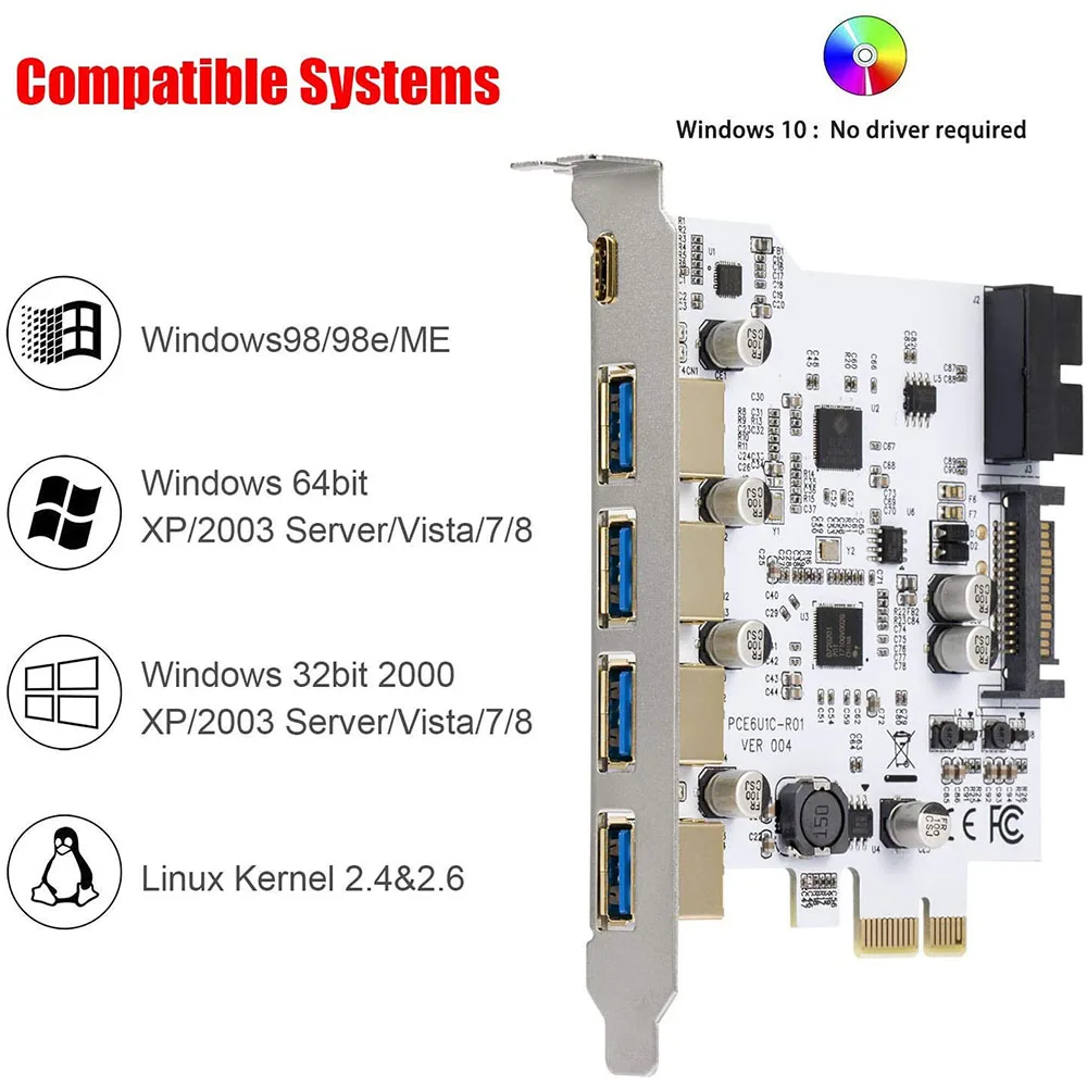Controlador USB PCI Express 7 Puertos – Expansión 3.0/3.1 Tipo C - imagen 2
