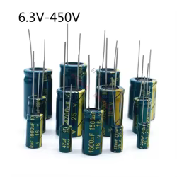 Condensador de alta frecuencia de 10V, 16V, 25V, 35V, 50V, 63V, 100V, 200V, 400V, 20% UF, 100UF, 220UF, 330UF, 470UF, 680UF, 1000UF