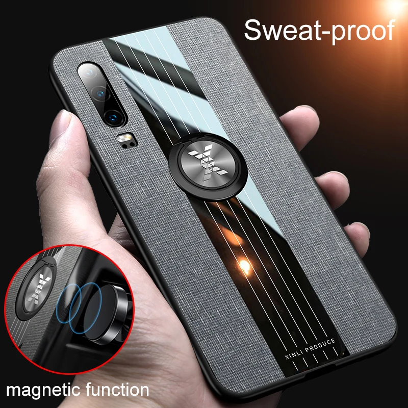 Funda de tela dura de lujo para Huawei P30 Pro, cubierta trasera protectora delgada con soporte de anillo magnético para huawei p30 lite p30pro p30 - imagen 3