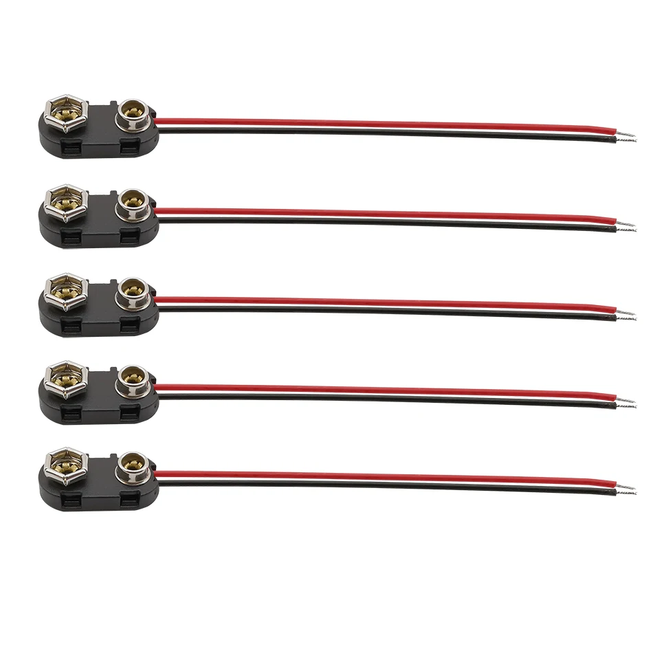 Conector a presión de batería de 5 piezas, 9V, carcasa dura de plástico, Clips de batería tipo I, soporte de hebilla de Cable, longitud de plomo de 15cm