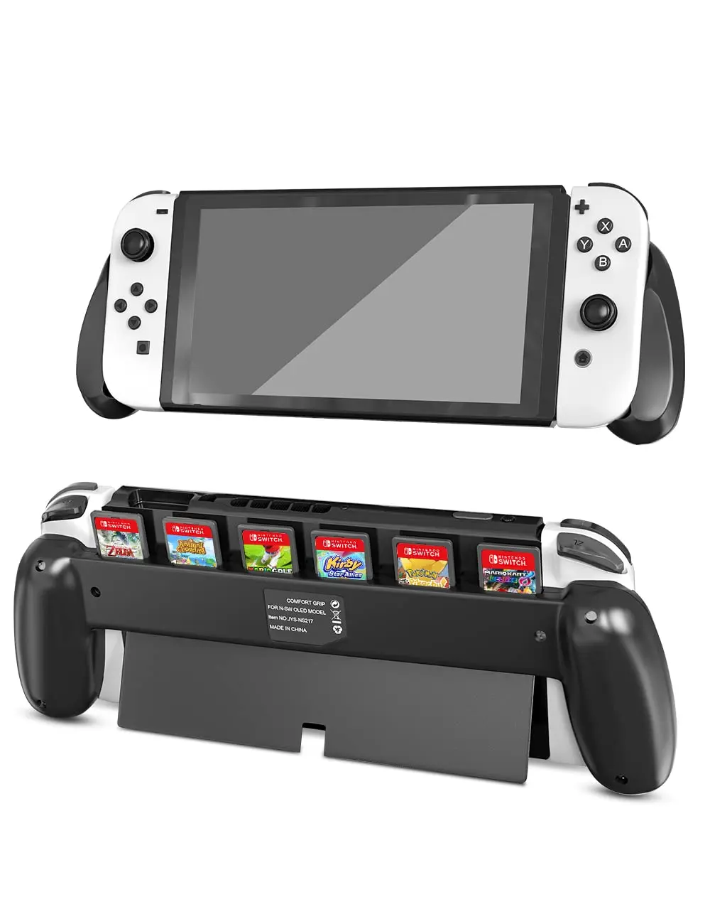 Un interruptor blanco de Nintendo con una caja negra y un cartucho de juego