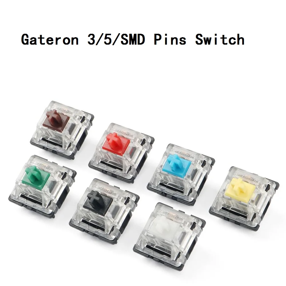 Gateron-Interruptor de teclado mecánico, accesorio de 3 pines, 5 pines, SMD, negro, azul, rojo, marrón, verde, amarillo, blanco, botón RGB mate, 10 Uds.