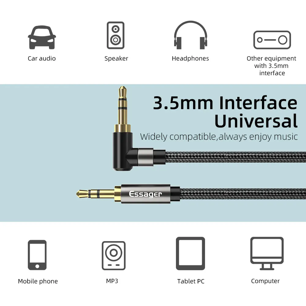 Essager-Cable de extensión auxiliar, conector Jack de 3,5mm, adaptador de Audio macho a macho, Cable de altavoz de 3,5mm para Samsung, Xiaomi, auriculares y portátiles - imagen 3