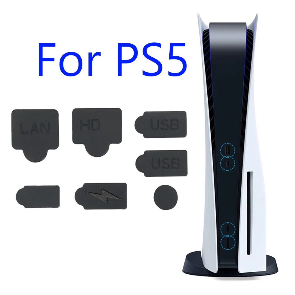 Juego de tapones antipolvo de silicona para consola PS5, interfaz USB compatible con HDMI, tapa antipolvo, 1 Juego
