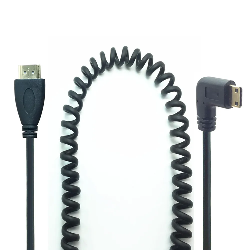 Cable de resorte compatible con HDMI V1.4 3D de alta calidad, Mini HDTV tipo C, chapado en oro, ángulo izquierdo y derecho para videocámaras Sony Canon