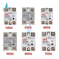 SSR -10DA/25DA/40DA/50DA/60DA/75DA/100DA DC Control AC SSR carcasa blanca, relé de estado sólido monofásico sin cubierta de plástico