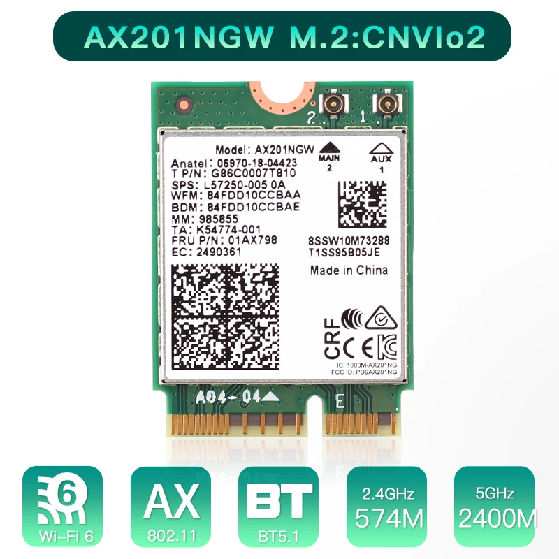 Wi-Fi 6 Intel AX201 M.2 Key E CNVio 2 tarjeta Wifi de doble banda 3000Mbps inalámbrico para Bluetooth 5,0 2,4 Ghz/5Ghz 802.11ac/ax AX201NGW