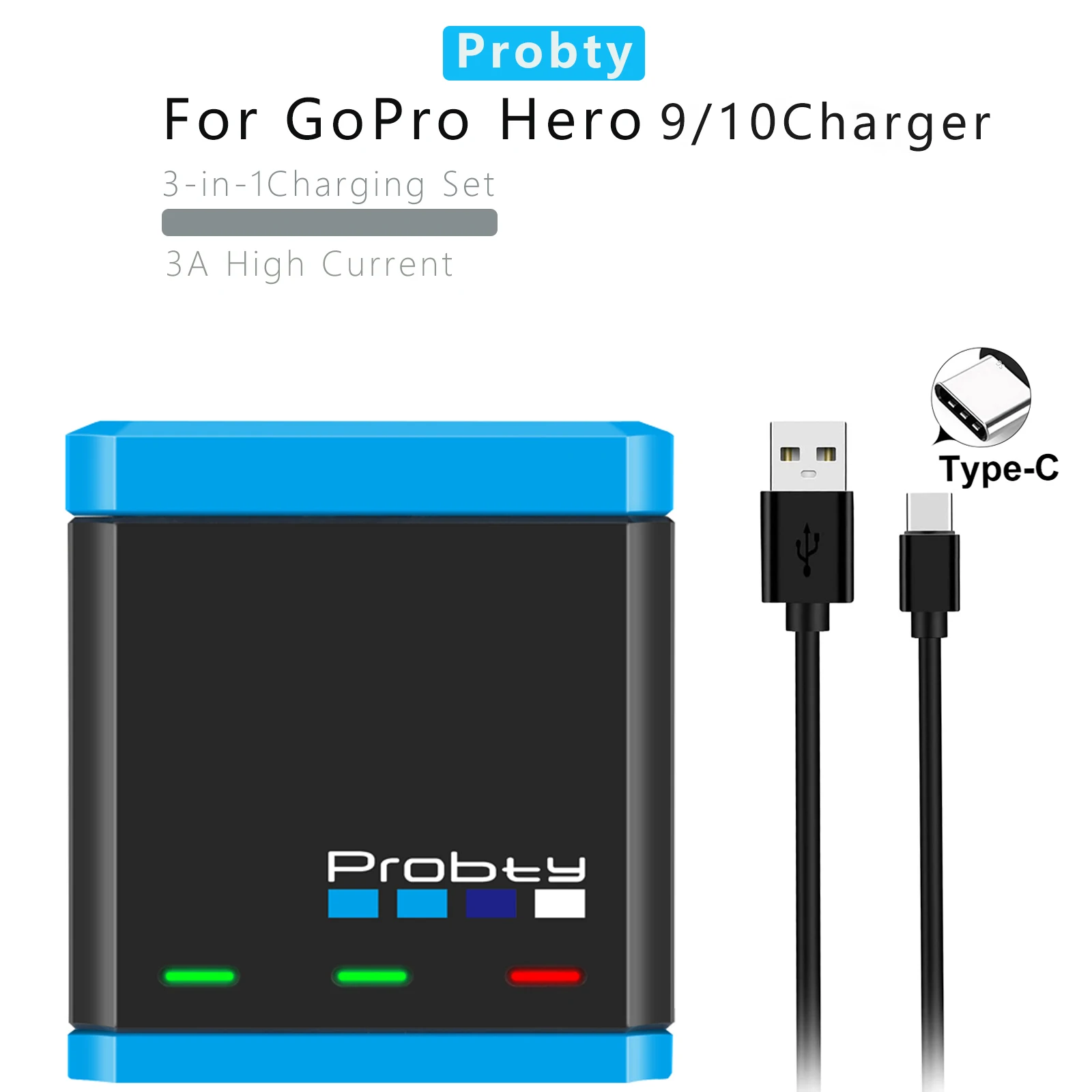 Caja de carga de almacenamiento para GoPro Hero 10 Hero 9, cargador de 3 ranuras, 1850mAh, negro - imagen 4