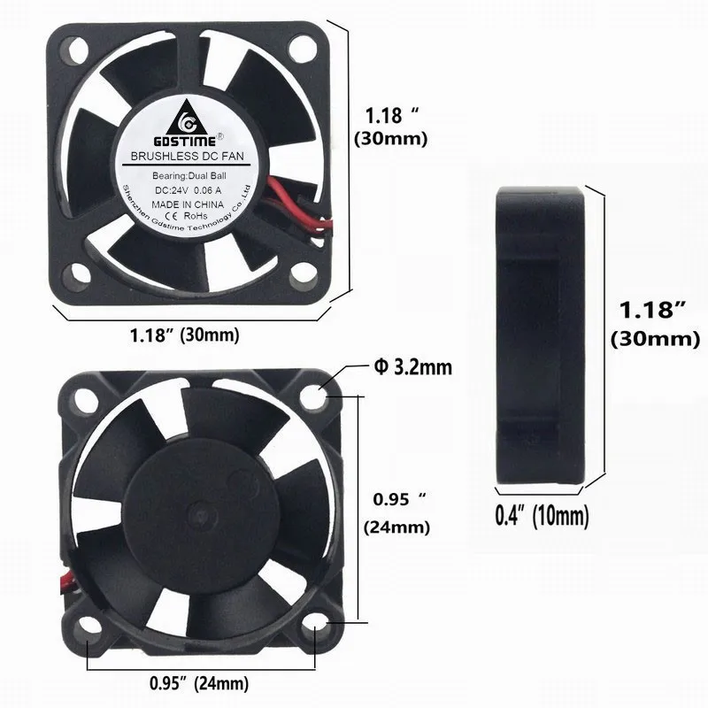 Gdstime Ventilador CPU 30x30x10 mm 24V 2 pines brushless compacto - imagen 5