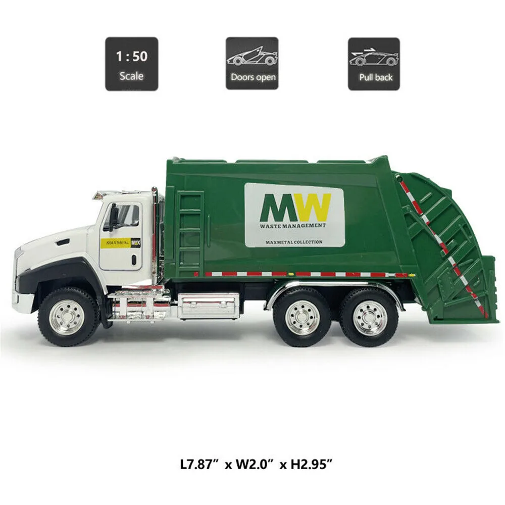 Camión de basura de saneamiento de ingeniería de aleación y plástico, modelo de coche fundido a presión, vehículo de juguete para niños, REGALO/decoración, 1:50 - imagen 4
