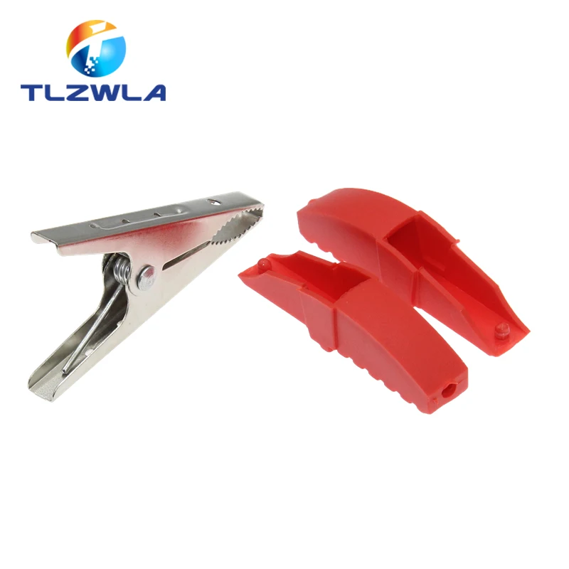 1 Uds mango de plástico sonda de prueba pinzas de cocodrilo eléctricas de Metal conector abrazadera de cocodrilo abrazaderas de batería rojas y negras - imagen 2