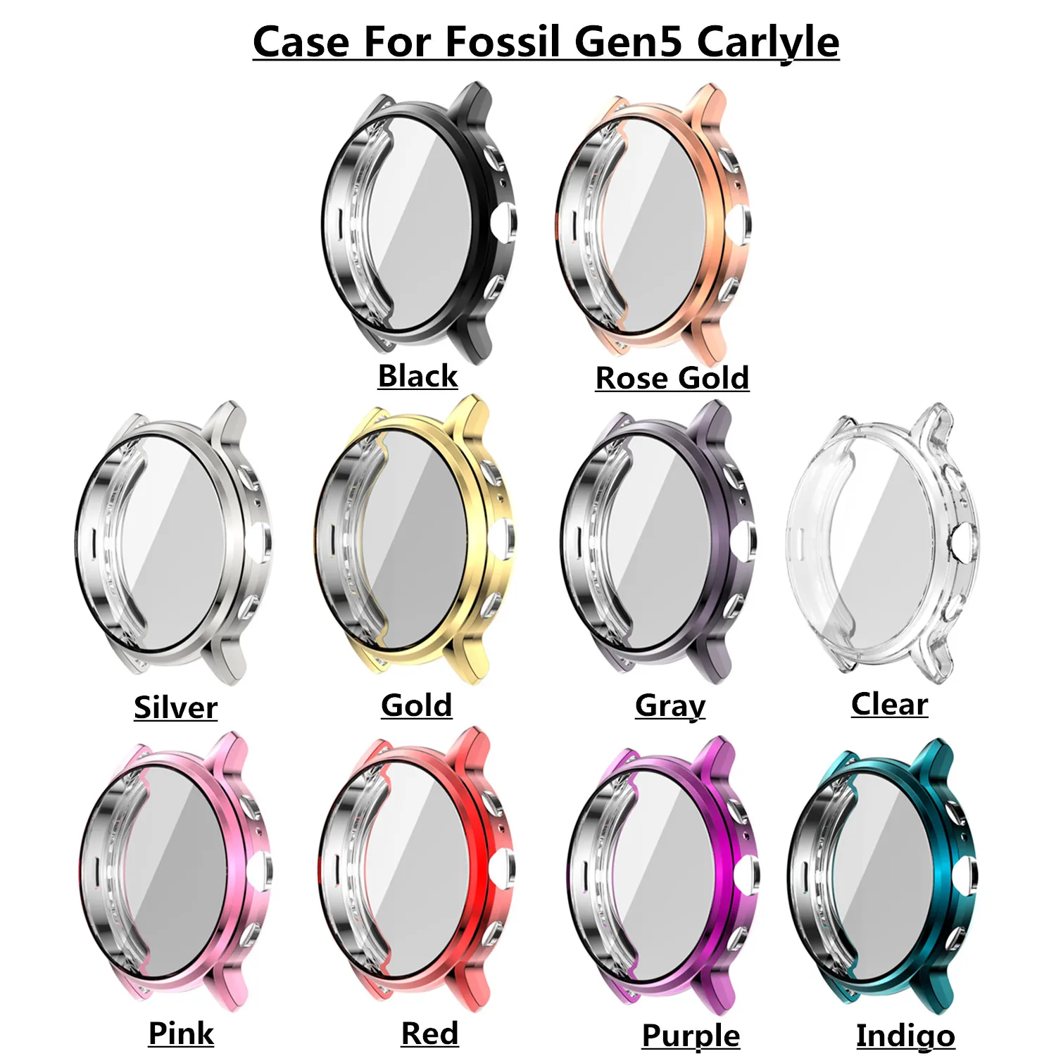 Funda protectora de TPU para reloj inteligente Fossil Gen 5 Carlyle, carcasa de parachoques, funda protectora de pantalla de cristal completa para Gen5 Carlyle - imagen 2