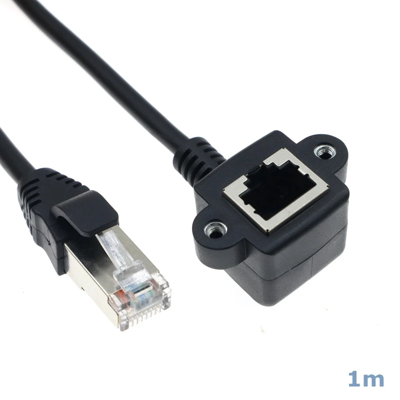 Cable de extensión de conexión Ethernet RJ45 macho a hembra, ángulo de 90 grados, LAN, con orificios de Tornillo de montaje para ordenadores y enrutadores - imagen 2
