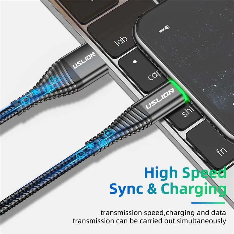 USLION-Cable Micro USB de carga rápida para Samsung, Xiaomi y Android, Cable de transferencia de datos LED 3A - imagen 2