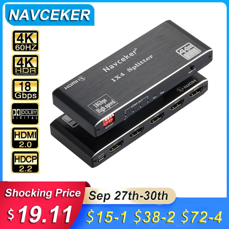 Divisor de Audio y vídeo para ordenador portátil, accesorio con soporte 3D HDR, 4K, 60Hz, 1x2 HDMI 2023, 2,0