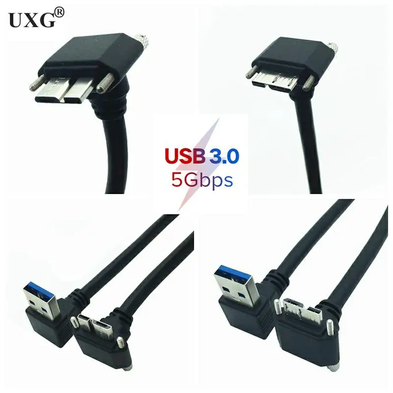Cable USB 3,0 tipo A de doble curva, ángulo hacia arriba y hacia abajo de 90 grados a Micro B macho para disco duro externo Samsung S5 Note 3 HDD
